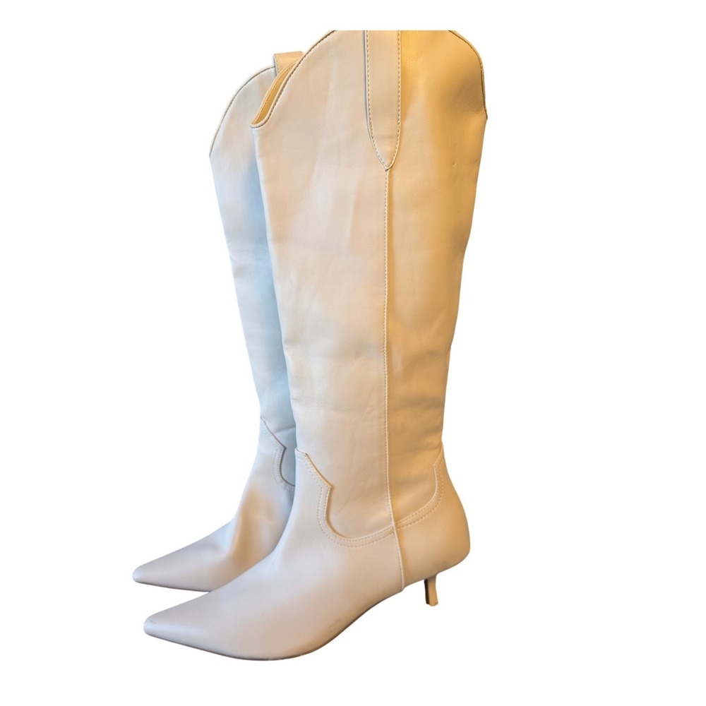 Steven By Steve Madden Knee High Bone White Pointed Toe Kitten Heel Boots 11 NEW